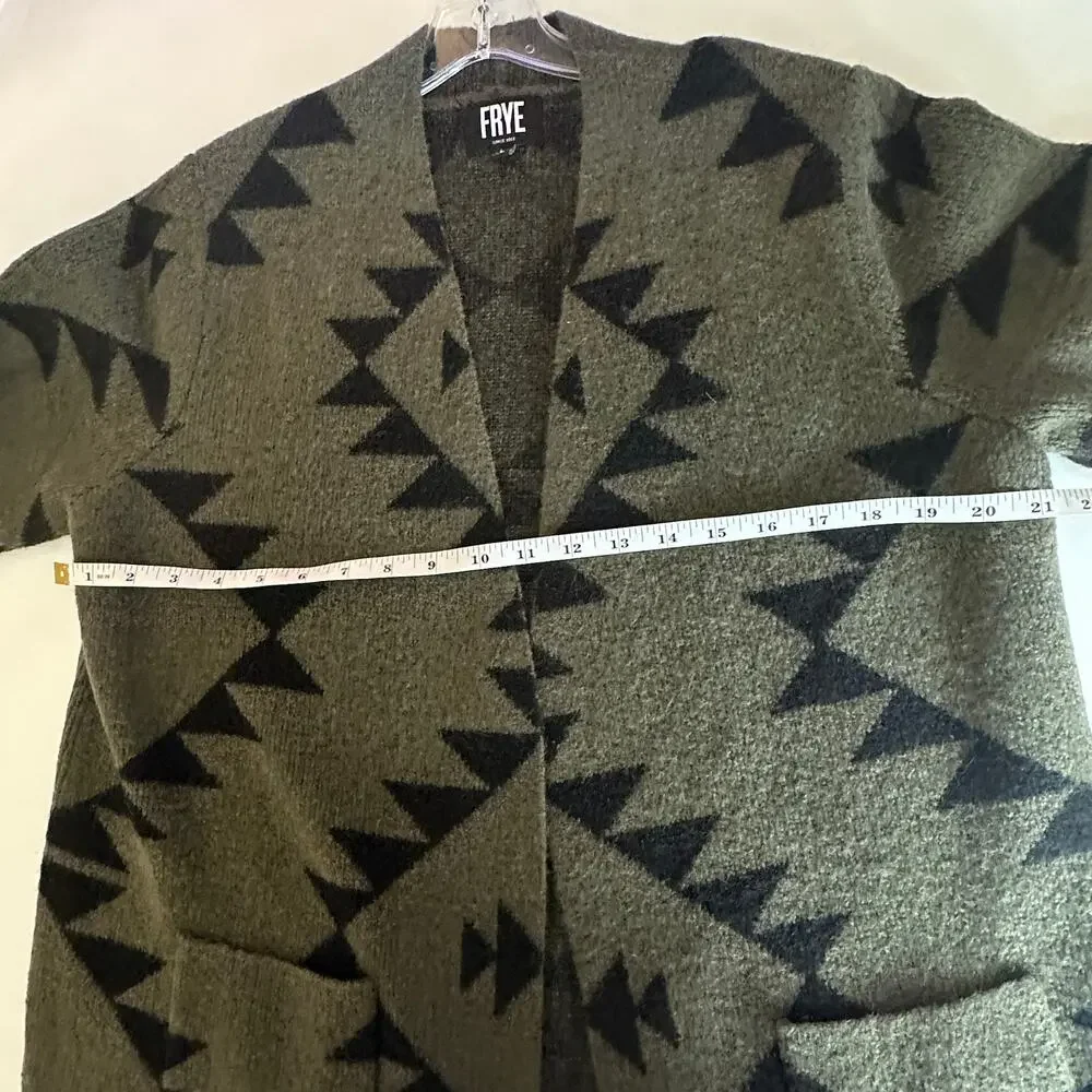 FRYE Western Cardigan Womens Large Olive Black Aztec Cozy Tribal Topper Sweater